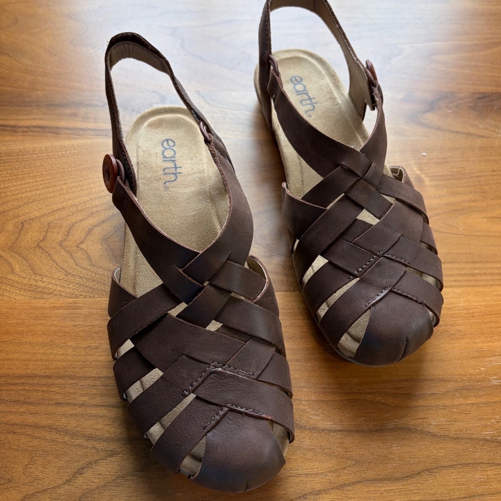 Earth Bellta Fisherman Sandals Womens 8.5 Brown Leather Slingback Casual Boho - Picture 2 of 8